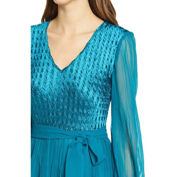 🆕KOMAROV Long Sleeve Crinkle Midi Dress Peacock (Teal Aqua Blue) Large (10-12) - Picture 4 of 12